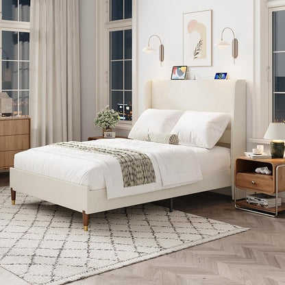 MALOL Full Size Bed Frame with Upholstered Headboard, Linen Fabric Platform Bed - Image 8