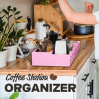 Coffee Bar Organizer - Wood Coffee Pods Holder Storage Basket, Essential Coffee Bar Accessories for Home and Office, Coffee and Tea Condiment Storage Organizer