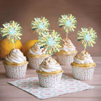 Ephlyn 30Pcs Foil Firework Cupcake Toppers Sparkle Tinsel Cupcake Picks Firework Cake Decorations Cocktail Food Fruit Toothpicks for Baby Shower Graduation Party Supplies White