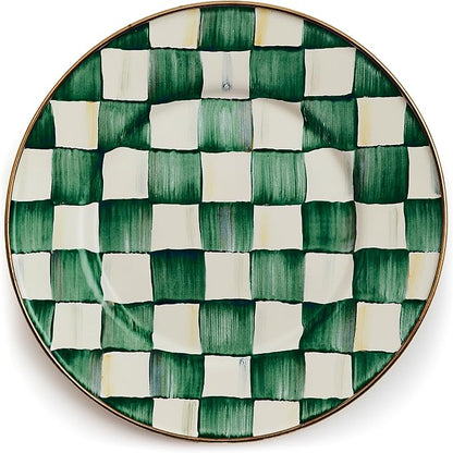 MACKENZIE-CHILDS Enamel Salad and Dessert Plate, Small Plate for a Dessert or Appetizer Dish, 8 Inches, Green-and-White Emerald Check