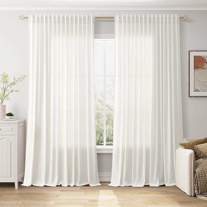 Extra Wide 100 Inch Curtains for Living Room 102 Inches Long Linen Farmhouse by Nanspring