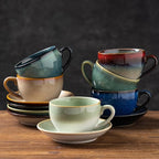 Porcelain Coffee Cup with Saucer Spoon, Vintage Design Ceramic Latte Art Cappuccino Barista Espresso Tea Cup with Saucer (11.6 oz, 350ml, Honey Pomelo Yellow)