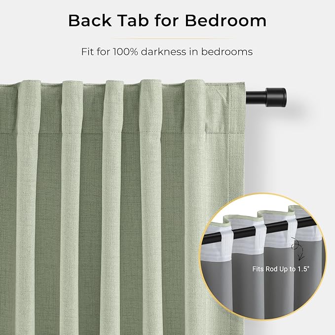 INOVADAY Linen Textured 100% Blackout Sliding Door Curtains 102x84 Sage | 1 - Image 5
