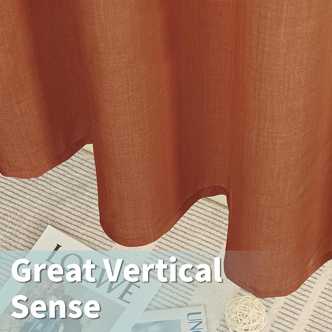 Terracotta Linen Curtains for Living Room 102 Inch Length 2 Panels | Rust Fall - Image 6