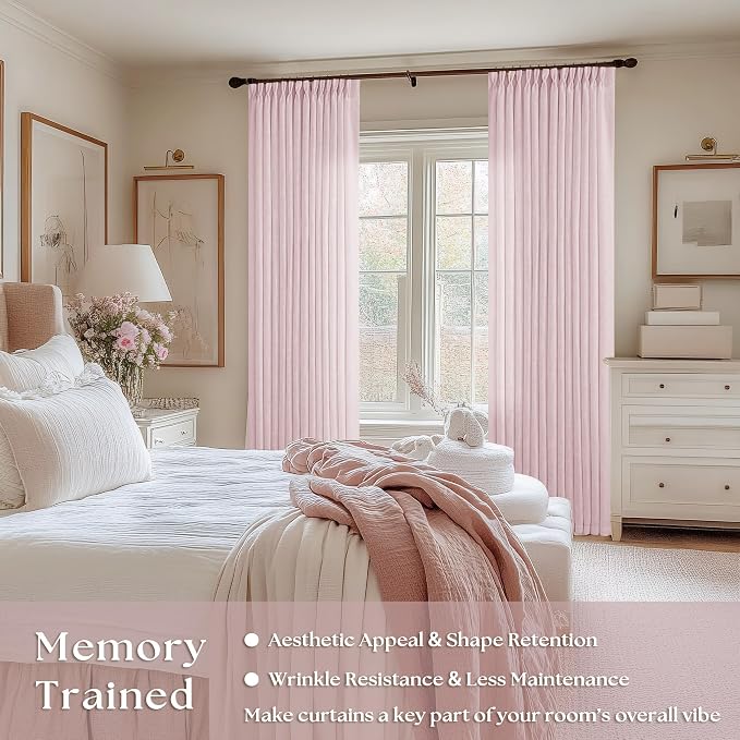 80 Inch Light Pink Pinch Pleated Semi Sheer Curtains 40x80 2 Panels Set | - Image 2