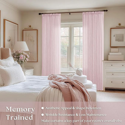 80 Inch Light Pink Pinch Pleated Semi Sheer Curtains 40x80 2 Panels Set | - Image 2