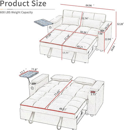 Auvsoce 65" 3-in-1 Pull-Out Convertible Sofa Bed - Image 2
