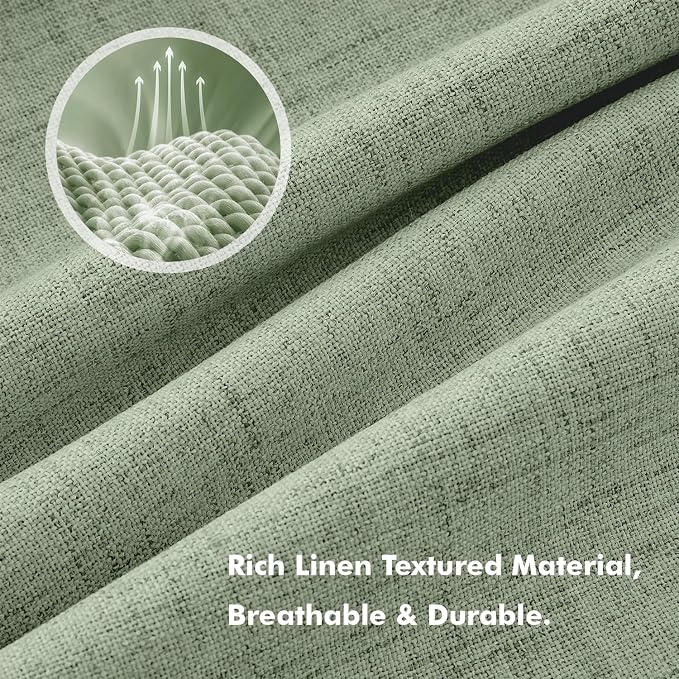 MIULEE 100% Blackout Linen Curtains 42 x 63 Inch Sage Green 2 Panels | Thermal - Image 3