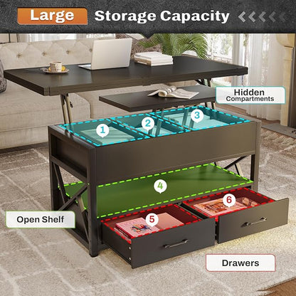 Itaar 40" Lift Top Coffee Table, 4 in 1 Coffee Tables - Image 3