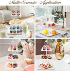 3 Tier Cupcake Stand, Durable Plastic 3 Tier Serving Tray for Cupcake, Fruit, Chocolate, Cookies, Square White Embossed Tiered Tray Stand for Wedding, Baby Shower, Party