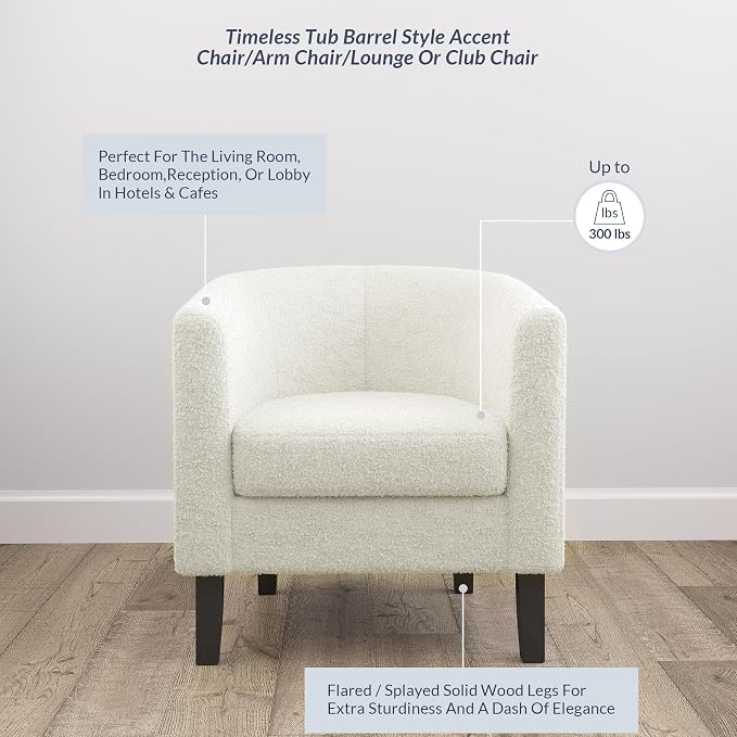 BELLEZE Accent Barrel Chair Set of 2, Linen Round Chair Club Tub Sofa Corner - Image 4
