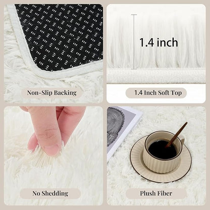 PLHXFR 6x9 Area Rugs Living Room: Fluffy Bedroom Rug Shag Carpet White | - Image 4
