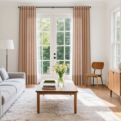Peach Linen Curtains 102 Inches Long Rod Pocket Back Tab Drapes 2 Panels Set - Image 7