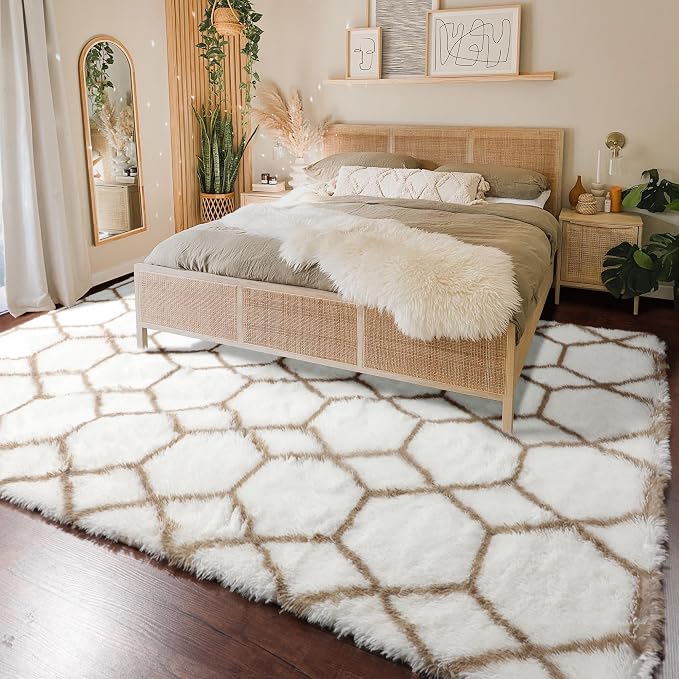 8x10 Area Rugs for Living Room, Fluffy White and Beige Bedroom Modern Rug | - Image 6