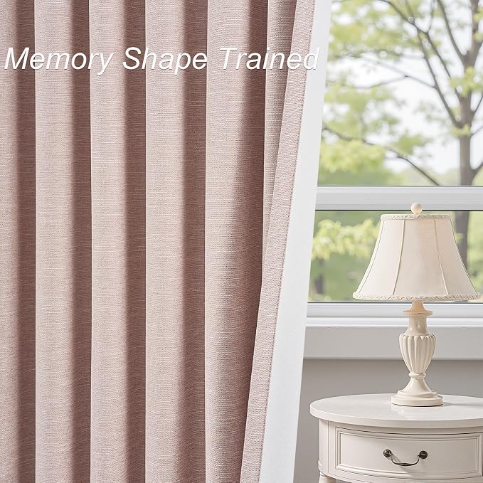 Topfinel Elegant Blush Pink 102 Inch Curtains 100% Blackout Linen Textured - Image 7