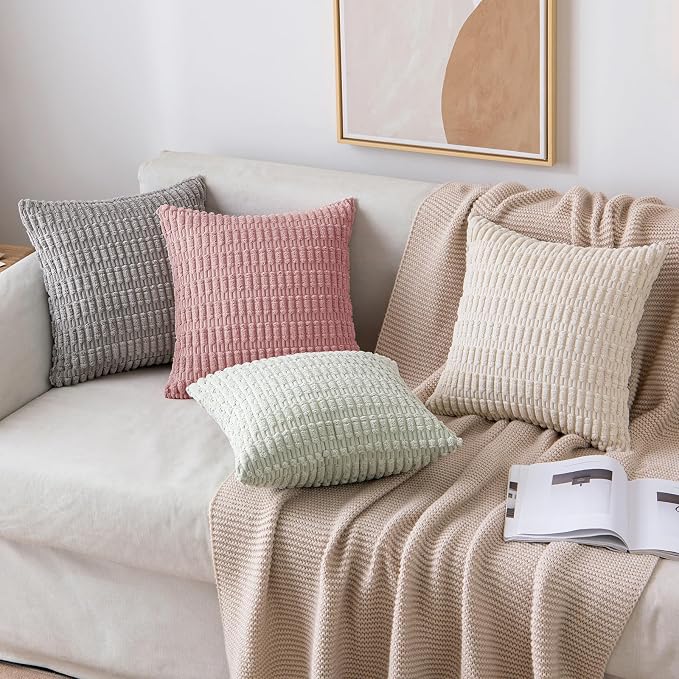 MIULEE Corduroy Decorative Throw Pillow Covers 18x18 Blush Pink Pack of 2 | - Image 2