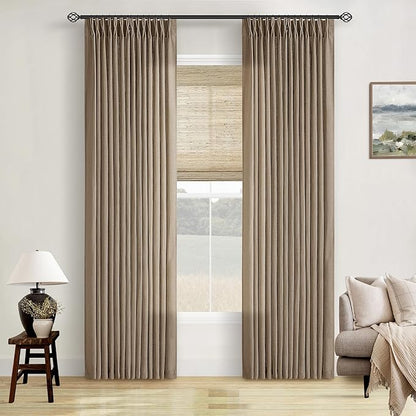 Farmhouse 80 Inch Brown Tan Pinch Pleated Linen Semi Sheer Curtains 2 Panel | - Image 8