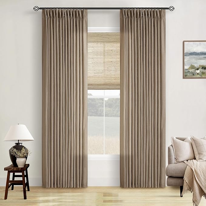 Tan Brown Light Filtering Linen Pleated Curtains by Twodrapes