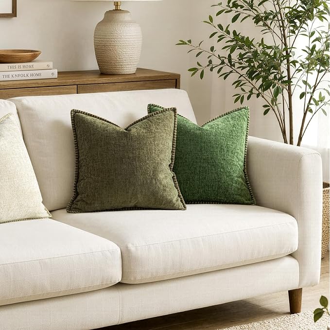 MIULEE Decorative Couch Throw Pillow Covers 16x16 Inch Olive Green 2 Pack | - Image 4