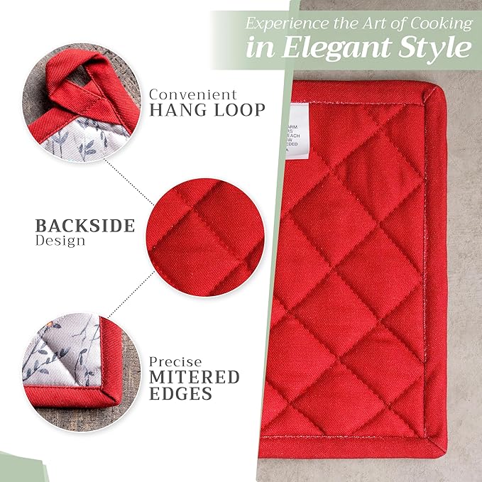 Maison d' Hermine Pot Holders 100% Cotton Heat Resistant Potholders 8" x 8" Hot Pads with Loop BBQ, Cooking, Baking, Grilling, Kitchen, Handling Hot Pans (Pack of 1, Fairy Christmas)
