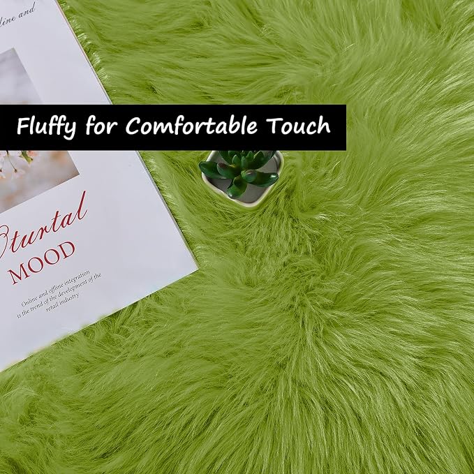 Goolela Fluffy Sheepskin Green Rugs 4x6 - Image 5