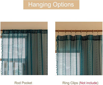 Sutuo Home Teal Boho Lace Curtains 72 inches long - Image 6