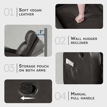 Lexicon Manual Reclining Loveseat, Faux Leather Loveseat Recliner, Wall Hugger - Image 3