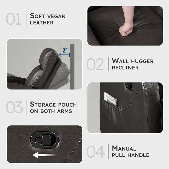 Lexicon Manual Reclining Sofa, Faux Leather Recliner Sofa, Wall Hugger - Image 3