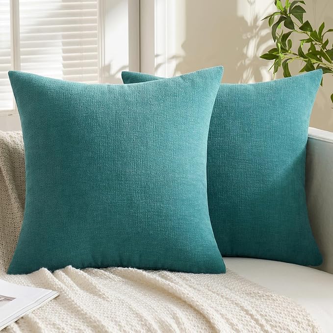 MIULEE Teal Chenille Couch Throw Pillow Covers, 16x16 | Set of 2, Soft Coastal - Image 3