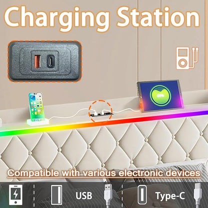 Modern Multi-Color LED Light Queen Bed Frame - Image 7