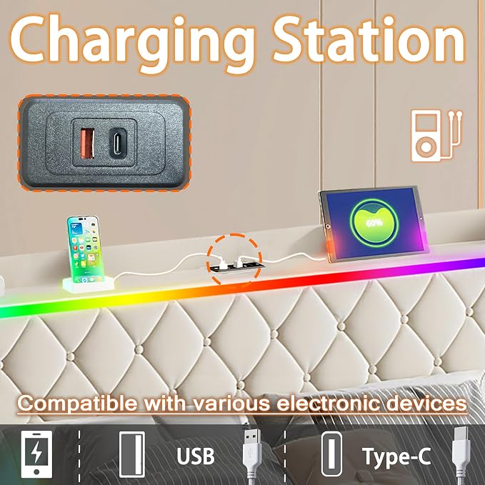 Modern Multi-Color LED Light Full Bed Frame - Image 7