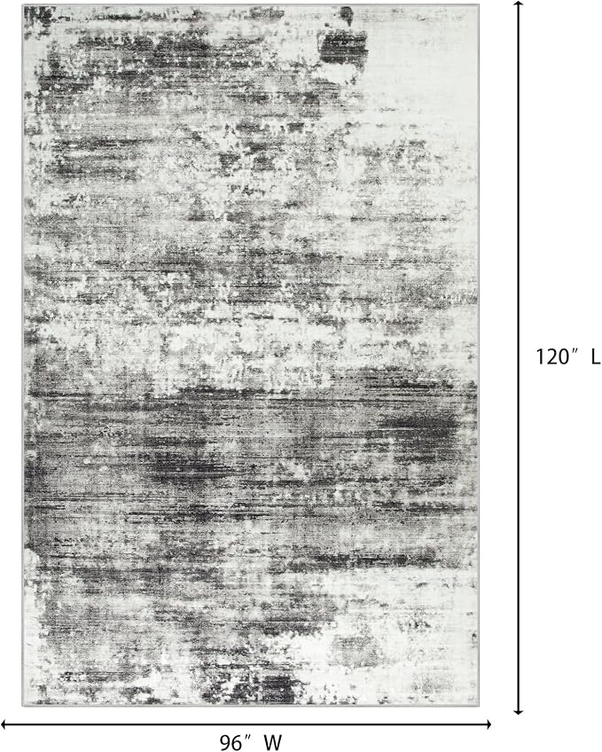 8x10 Area Rugs for Living Room: Washable Abstract Black Grey Badroom Carpet | - Image 2