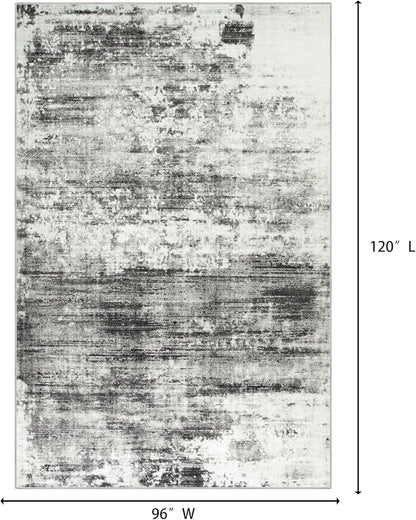 8x10 Area Rugs for Living Room: Washable Abstract Black Grey Badroom Carpet | - Image 2