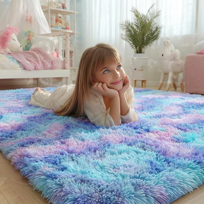 Rainbow Purple Area Rugs for Living Room 5x7 Ft, Plush Adorable Kawaii Rugs | - Image 2
