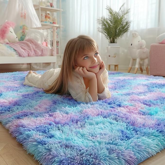 8x10 Area Rug, Cute Kawaii Purple Rainbow Rug - Image 2