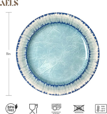 AELS Melamine Salad Plates Set of 6, 11 inch Serving Dishes for Indoor and Outdoor Use, Dishwasher Safe, Lightweight Unbreakable, BPA Free, Light Blue