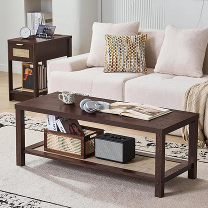 Lerliuo Boho Coffee Tables for Living Room, Rattan Center Table by Lerliuo