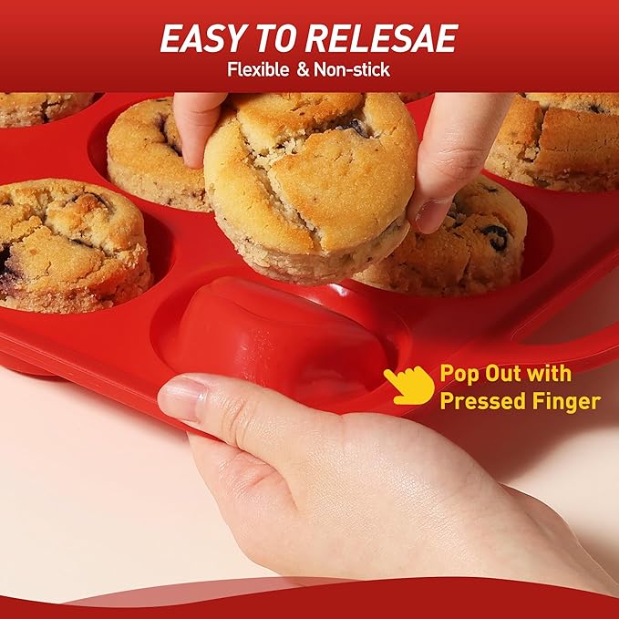 2 Packs 6 Cups Silicone Muffin Pan for Baking with Metal Reinforced Frame Jumbo Size Cupcake Pan Tray Egg Bites Silicone Circle Cookie Molds Muffin Tin Tart Pans Large Big Sheet Set for Breakfast