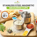 Spring Chef Magnetic Stainless Steel Measuring Cups (Patent Pending), Kitchen Tools with Easy to Read Markings for Measuring Dry or Liquid Ingredients, Set of 7, Multicolor