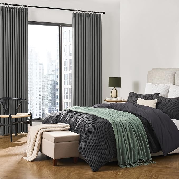 Grey Pinch Pleat Curtains & Drapes 132 Inches Long 2 Panels Set, Privacy - Image 4