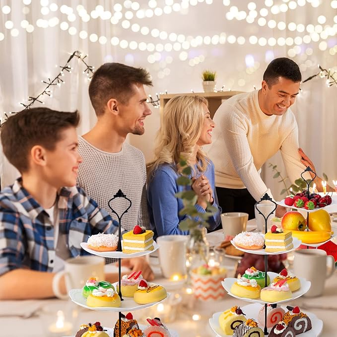 Sawysine 6 Pack 3 Tiers Dessert Stand Plastic Cupcake Stand Serving Trays Cupcake Display Stand Cookie Tray for Party and Platter for Home(Black)