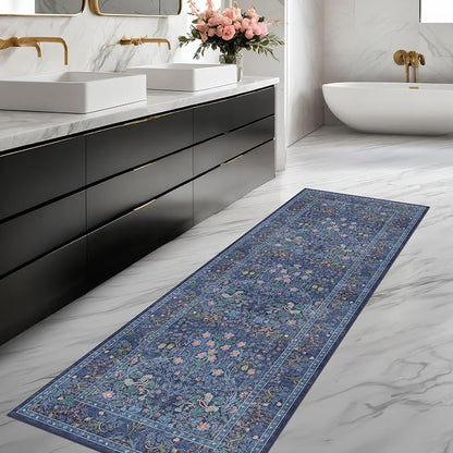 Dark Blue Washable 2x7 Runner Rug Non Slip by HazoHaus