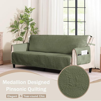 Olive Green Quilted Couch Cover - Image 2