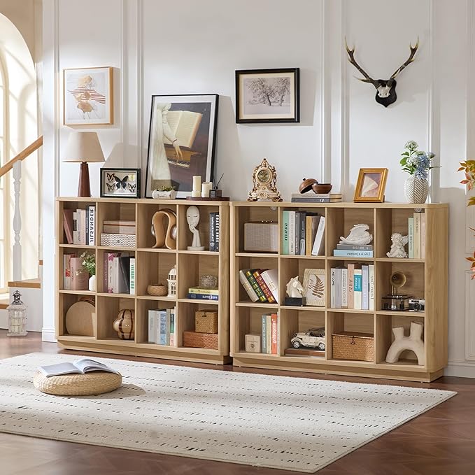Joaxswe 12 Cube Storage Organizer, Wood Floor Standing 3-Tier Cubby Bookcase - Image 5