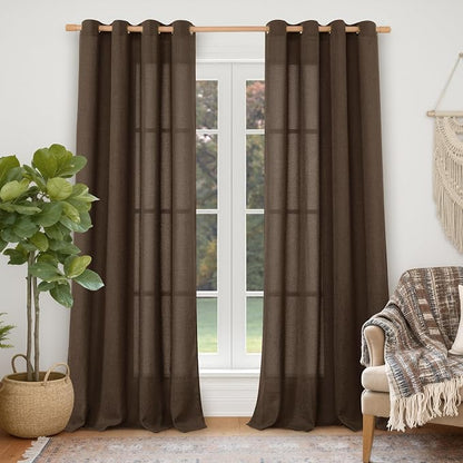 YoungsTex Brown Linen Curtains 108 Inches Long 2 Panels by YoungsTex