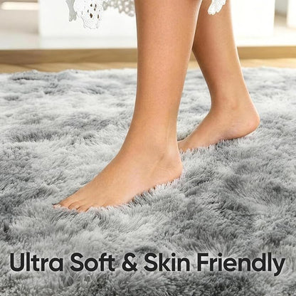 5x7 Tie-Dyed Grey Fluffy Soft Area Rug Non-Slip - Image 5