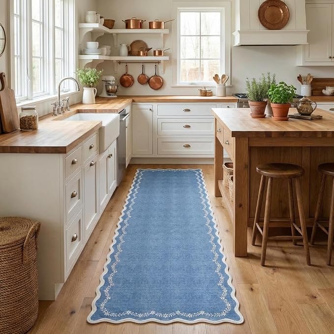GarveeHome 2x6 Scalloped Washable Runner Rug Non Slip Hallway Kitchen Rug | - Image 4