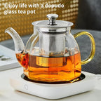 Glass Tea Pot with Stainless Steel Infuser and Lid (Octagonal), Clear Glass Teapot, Borosilicate Hydrochloric Glass Heat Resistant, Fine Glass Filter for Flower Tea, Tea Bags (27 oz / 800 ml)