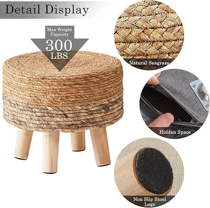 Cpintltr Ottoman Outdoor Sea Grass Stool Poufs Hand Woven Round Foot Stool - Image 5