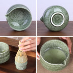 Japanese Matcha Whisk Set - 7-Piece Kit Bamboo Chasen, Ceramic Bowl with Spout, Stainless Steel Sifter & Holder Green